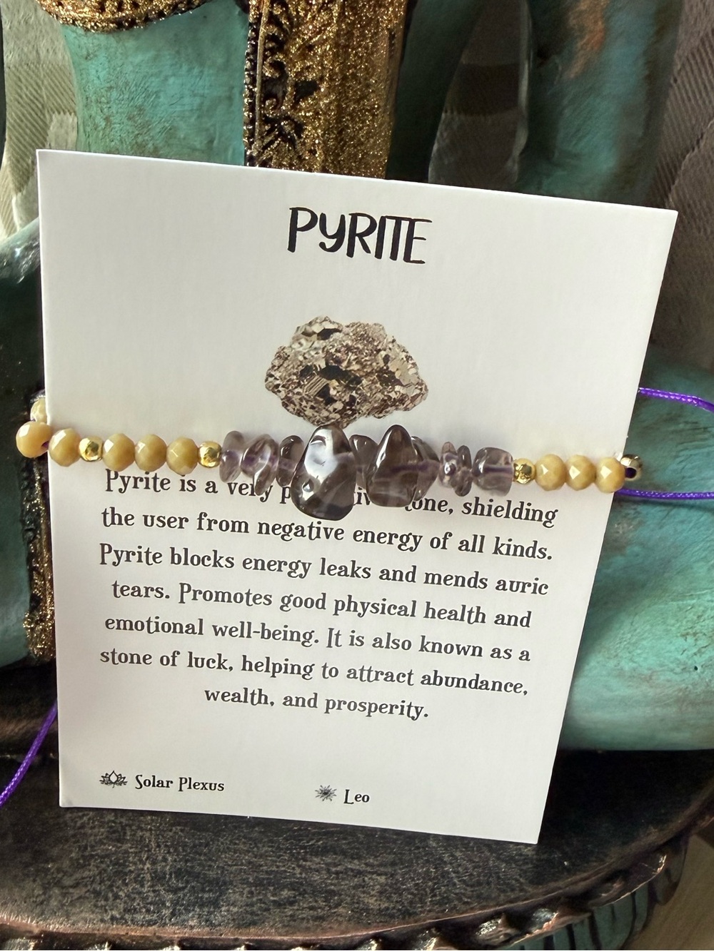 Pyrite and Amethyst Beaded Bracelet – Gold & Purple